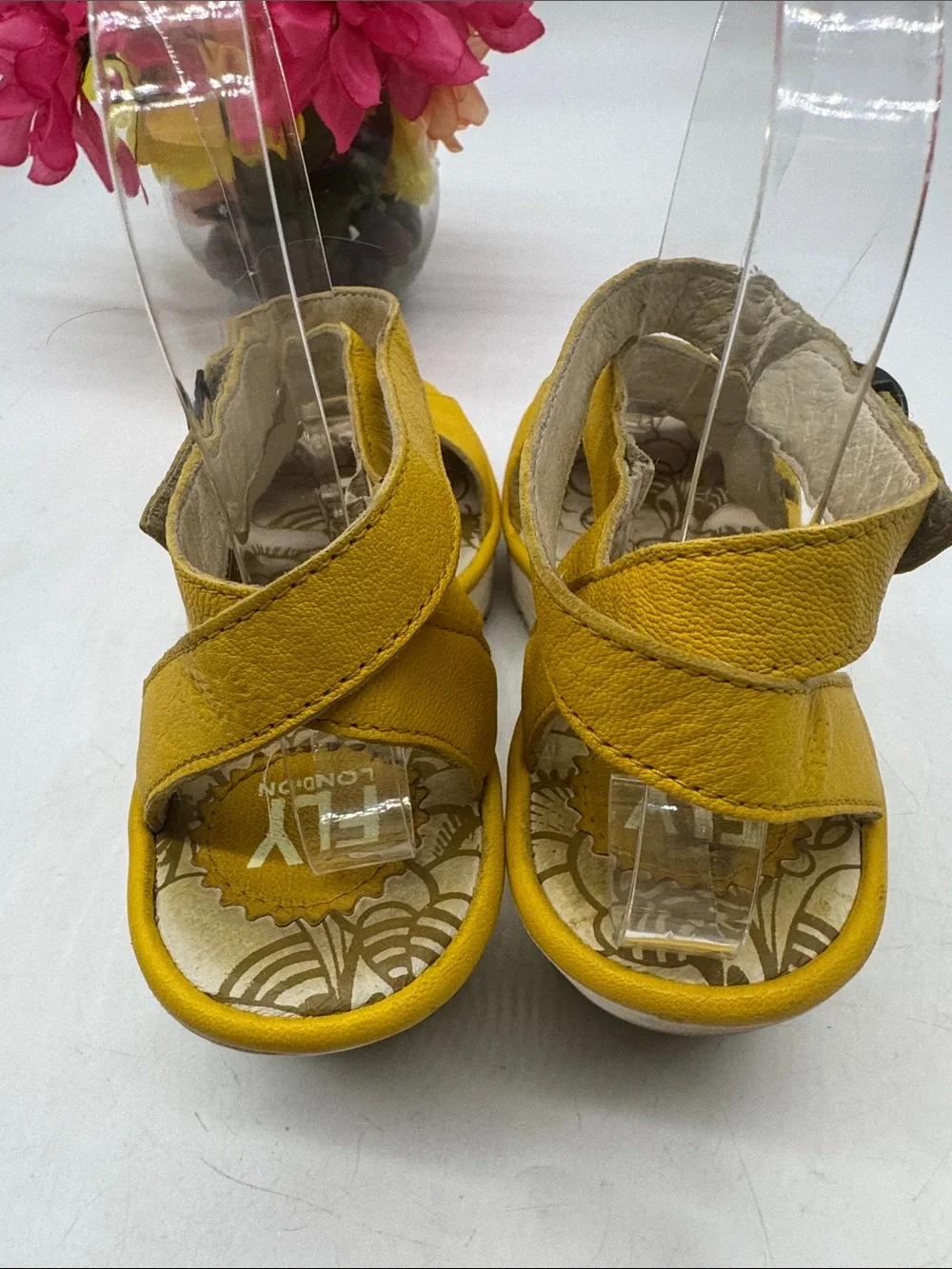 Fly London Mustard Yellow Wedge Sandals with Ankle Strap Size 38